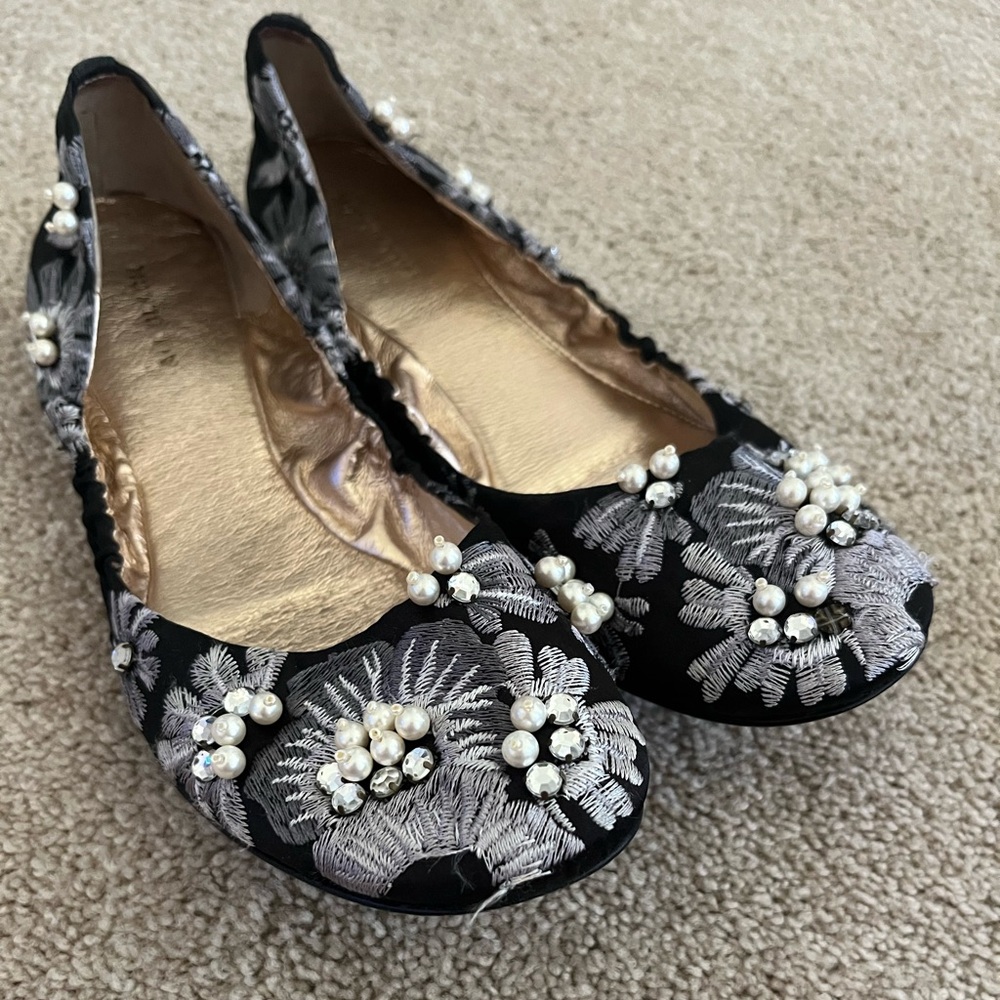 ALL BLACK Tropic Embellished Black and Silver Flats